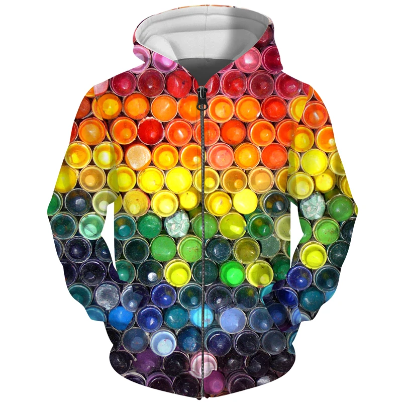 Радужные Цветные 3D мужские толстовки на молнии повседневные Модные с длинным