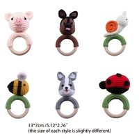baby wooden teether ring diy crochet animal rattle infant teething nursing soother molar toys for newborn shower gifts