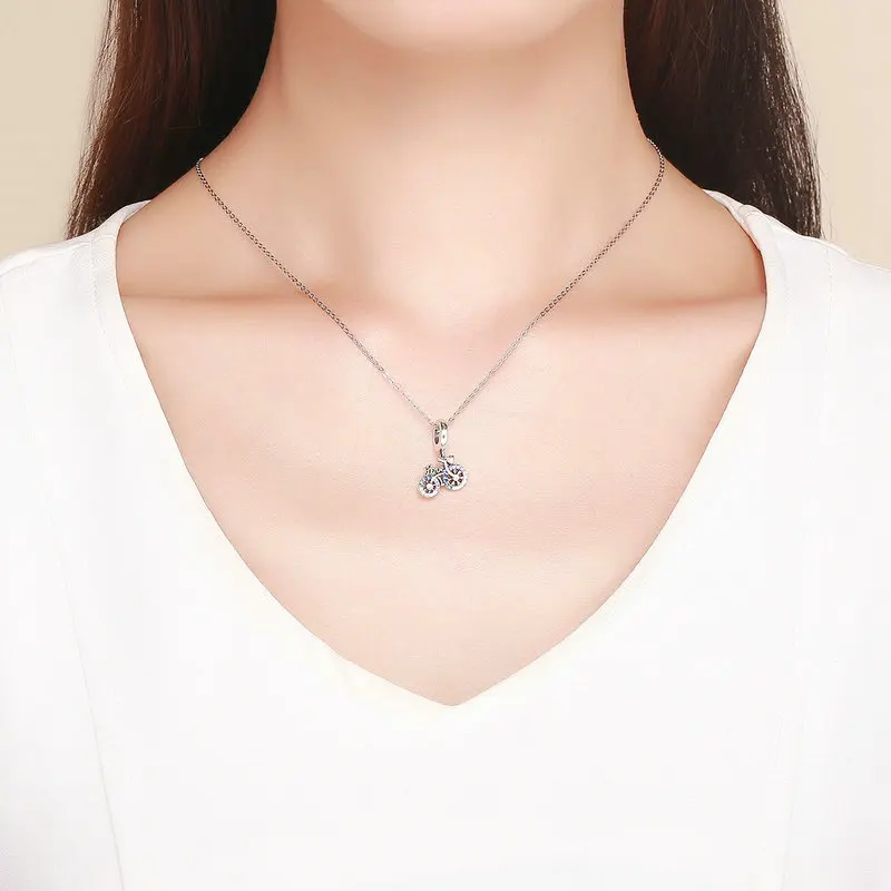 FURUYA 925 пробы Серебряный Кристалл велосипед Форма Подвеска талисманы подходят Pandora браслет DIY бусины ювелирные изделия