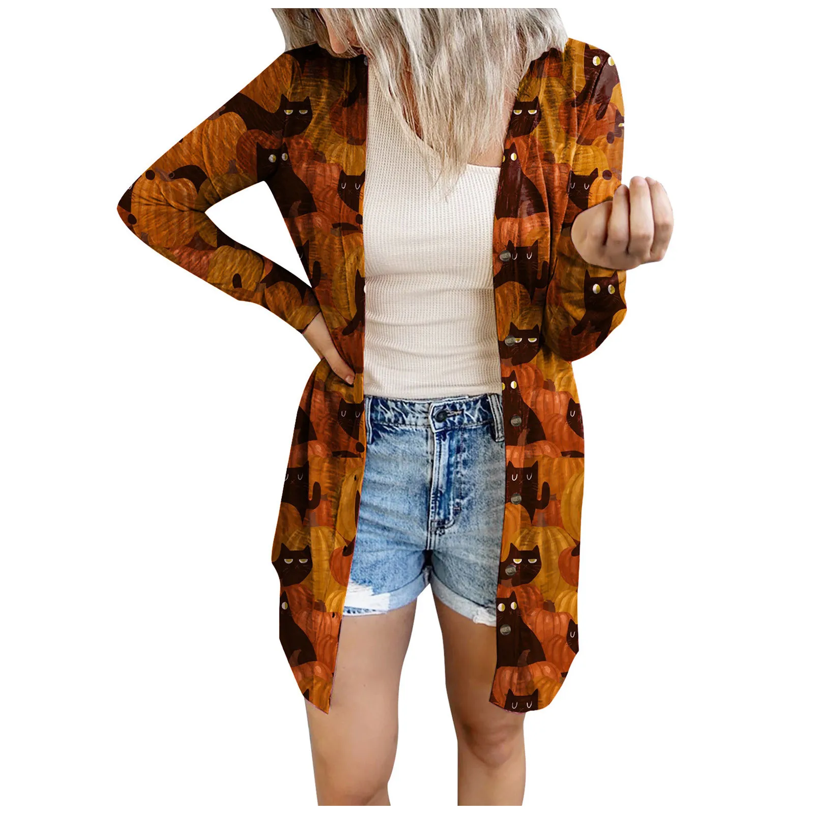 

Женский Кардиган с длинным рукавом и принтом летучая мышь