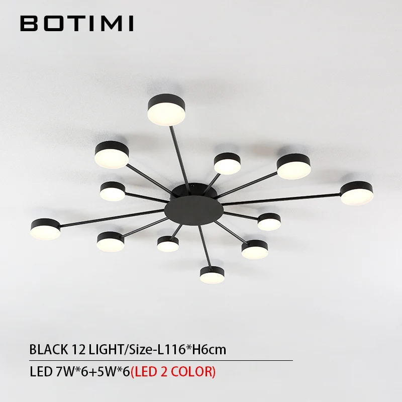 12 Light-Black BOTIMI Новинка Металлические нерегулярные потолочные светильники для фойе черный потолочный светильник золотой поверхностный монтаж светильник для спальни - Цвет корпуса: 12 Light-Black