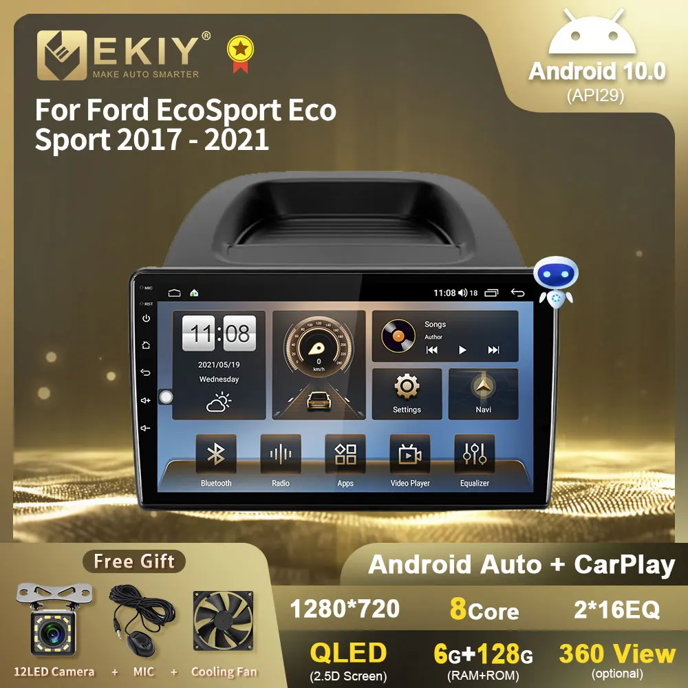 

EKIY QLED Автомагнитола для Ford EcoSport 2017 - 2021 Android 10,0 стерео Мультимедиа Стерео 1280*720P GPS навигация аудио плеер