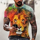 Новинка лета 2021, Мужская футболка с круглым вырезом, одежда с короткими рукавами, футболка с 3d-рисунком животного, Льва, мужская Свободная Повседневная футболка большого размера