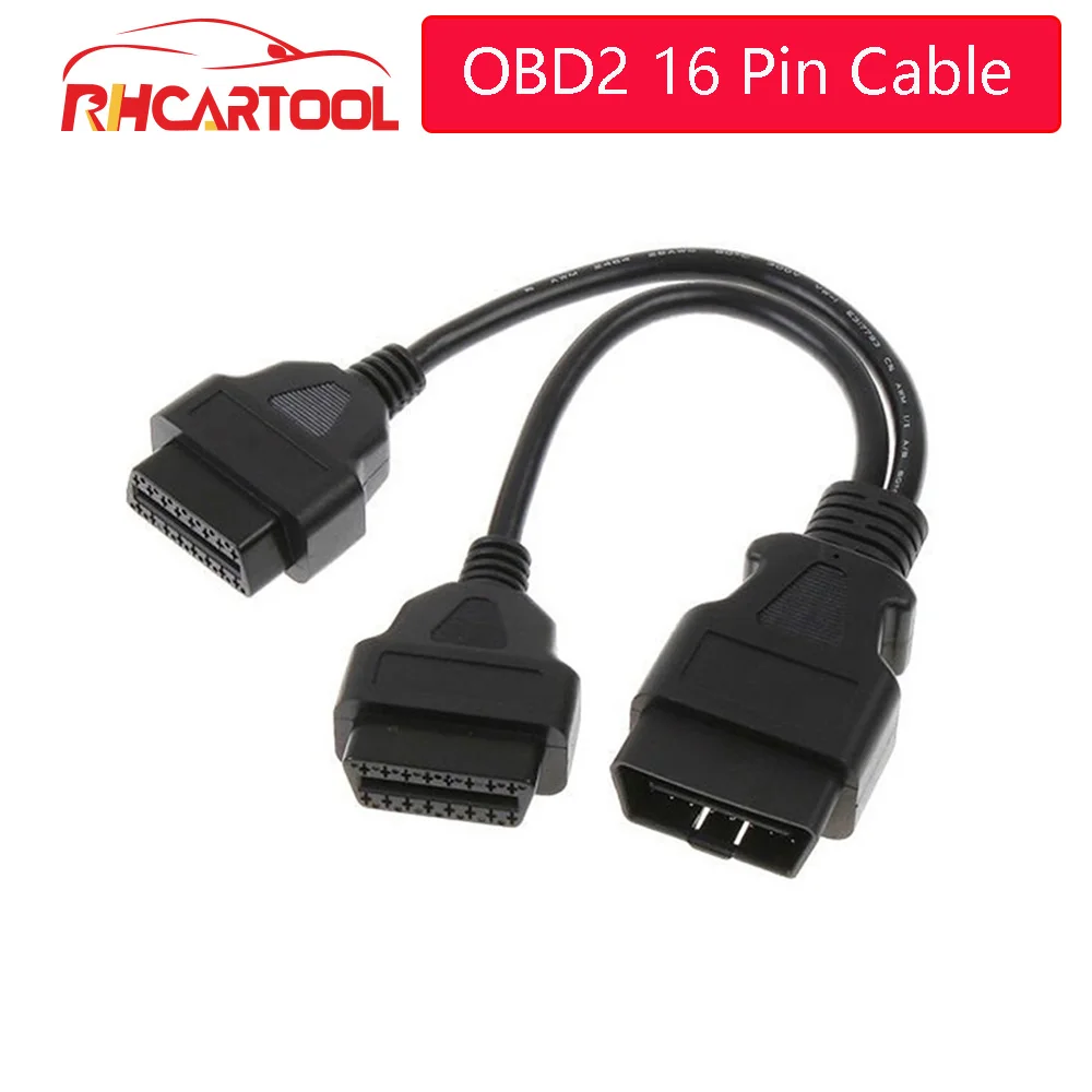 

OBD2 Диагностический кабель 30 см OBD2 16-контактный кабель-удлинитель штекер-двойной гнездо Y OBD 16-контактный кабель 1-2 OBD Разъем сканер