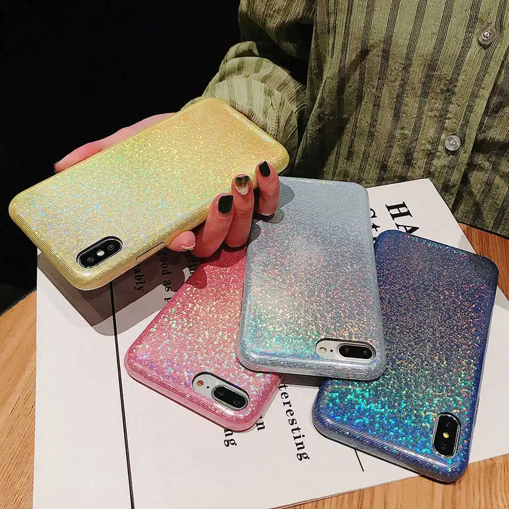 KISSCASE мягкие блестящие градиентные лазерные Чехлы для iPhone X XS Max XR силиконовые 8 7 6 6S