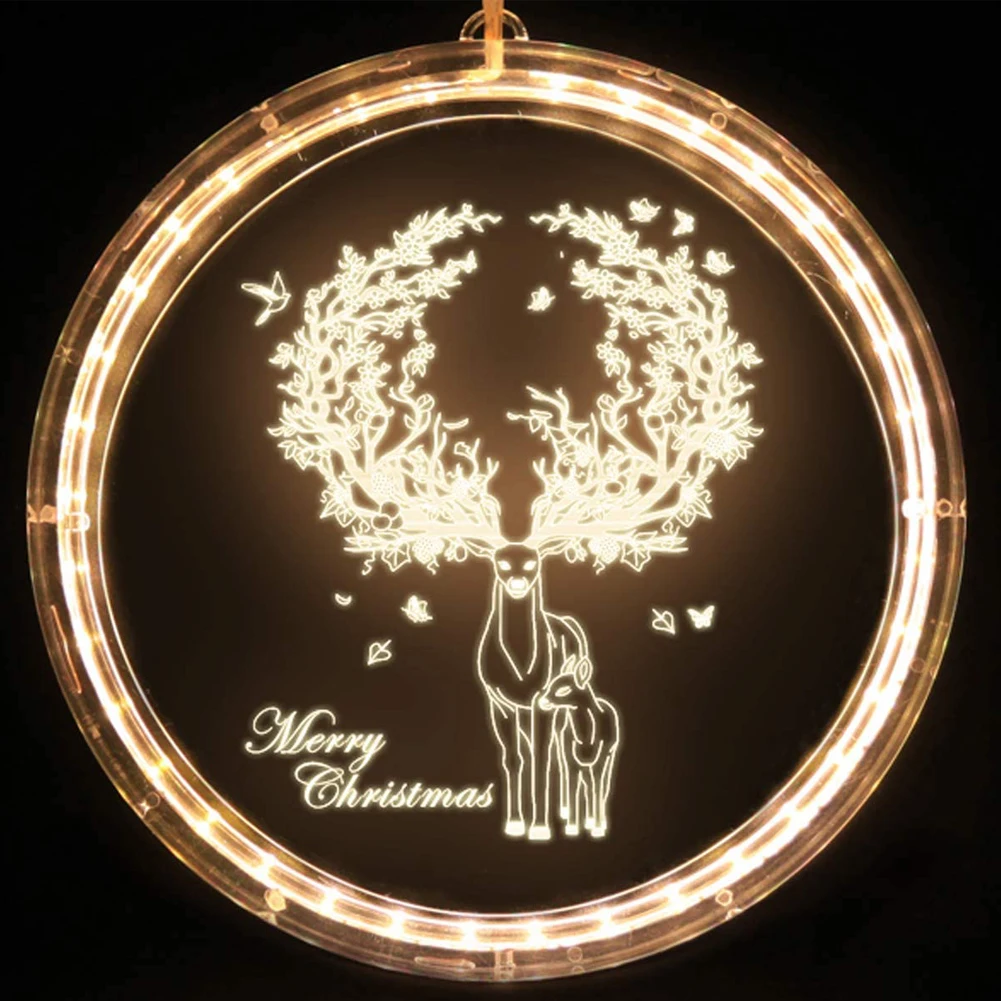 

3D Elk pattern Hanging Lights Christmas Decorative lantern with Suction Cup for Christmas tree Window Patio Bedroom Warm White