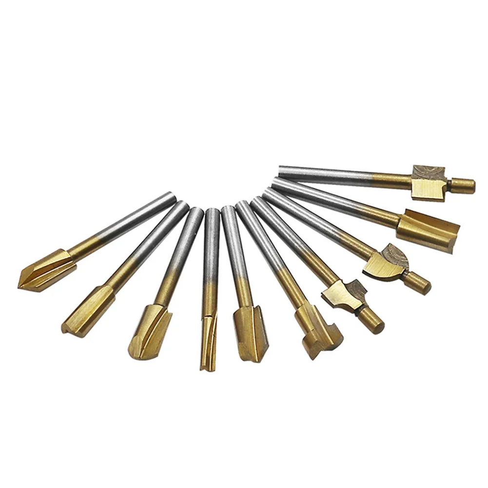 

10Pcs Milling Bits 1/8in Shank HSS Woodworking Router Bits Cutter Milling Bit Rotary Tool Set