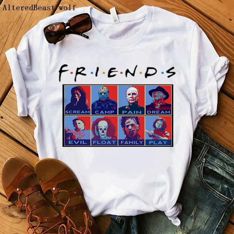 

FRIENDS t shirt women funny halloween female t shirt women casual print summer horror streetwear vogue short sleeve friends tee