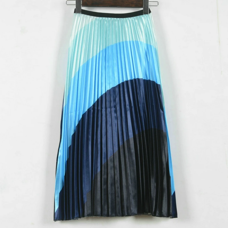 Весна 2019 новинка цветная яркая атласная юбка в полоску Цветовая контрастная