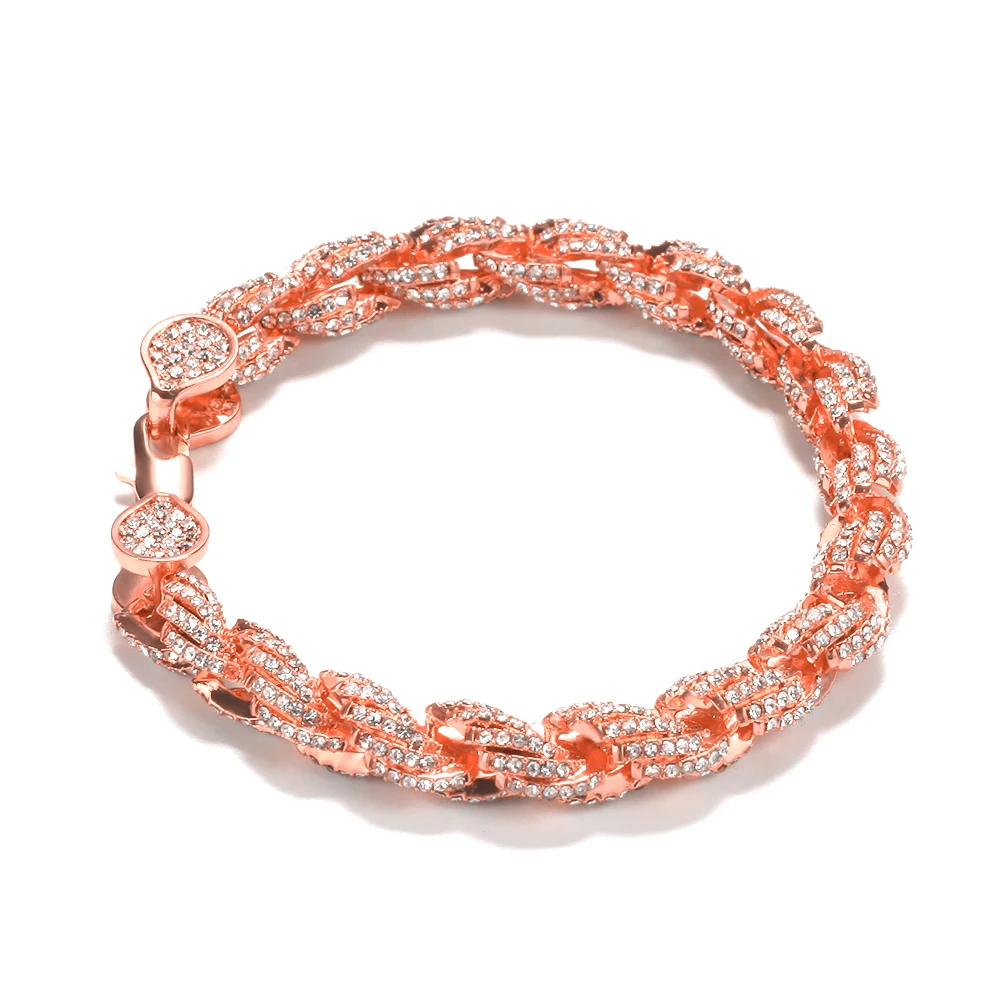 Хип-хоп золотой тон для мужчин s Bling Iced Rope браслет покрытый высоким качеством женский мужской браслет-цепочка для вечерние подарки