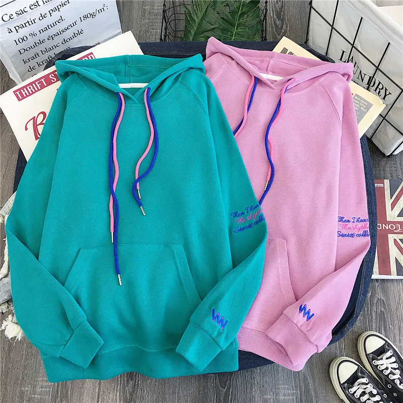 Autumn new Korea ulzzang Harajuku vintage BF simple hooded sweatshirt women ins fashion loose hooded casual female sweatshirt