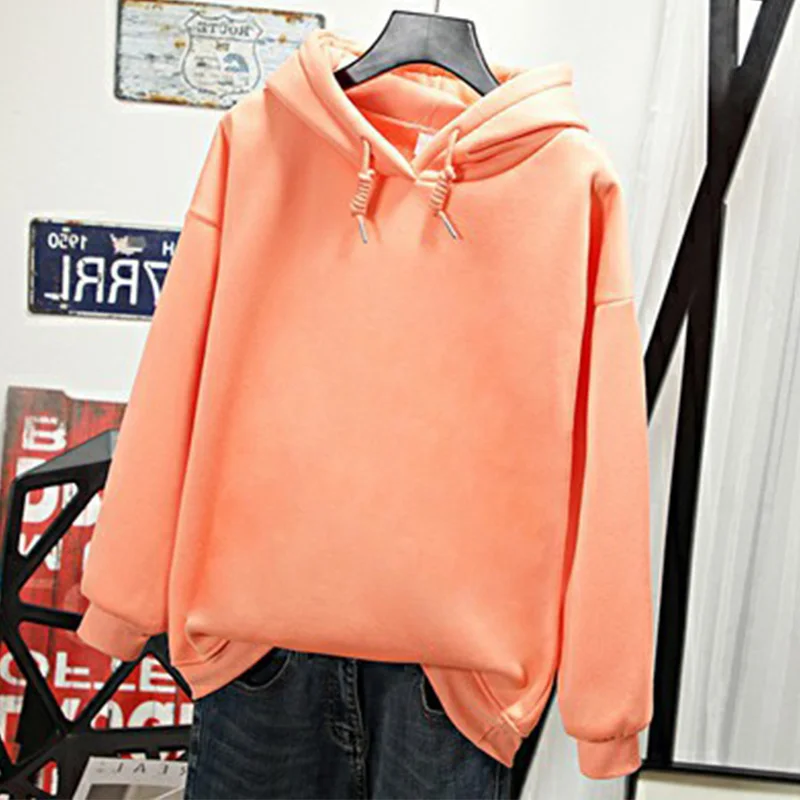 orange solid Толстовка с капюшоном размера плюс в стиле Харадзюку, Женская толстовка с принтом динозавра, кавайный Топ, осенне-зимний Повседневный пуловер с капюшоном для женщин - Цвет: orange solid