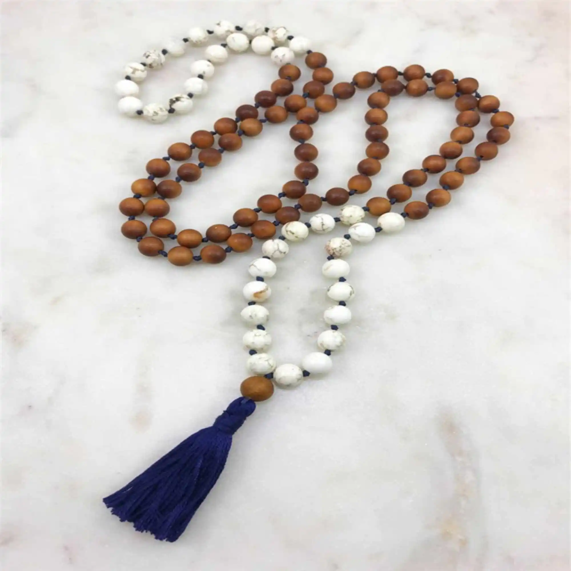 

8mm Howlite 108 gemstone Buddha Beads Tassels Bracelets Handmade Easter Chic Gift Dark Matter All Saints' Day Yoga Healing