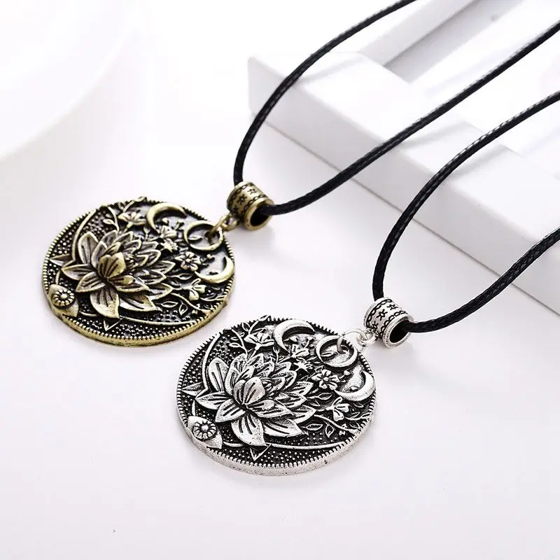 

Flower Necklace Jewelry Women Prettiest 1pc Mandala Lotus Moon Pendant