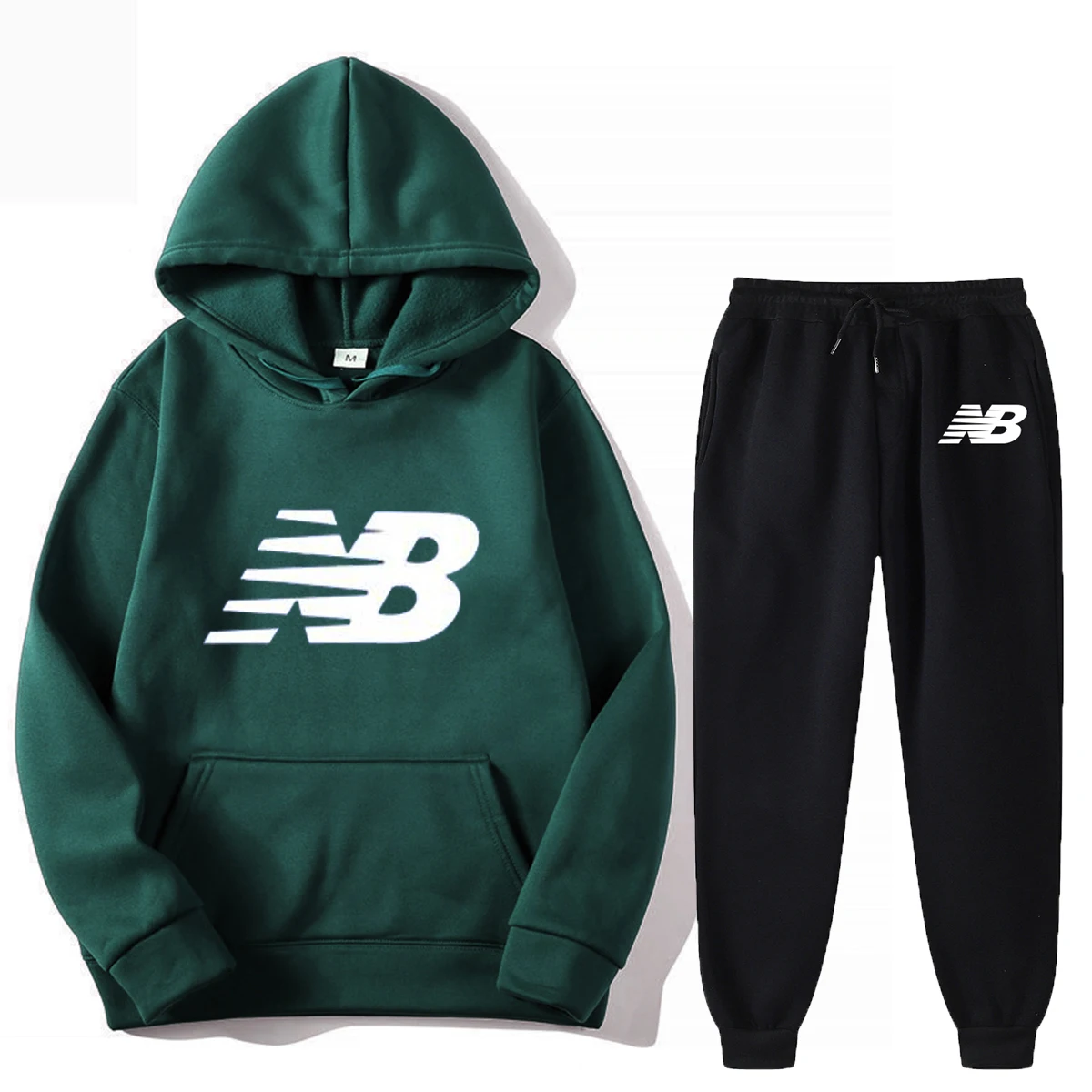 

2021 new brand print men's hoodie thickened pullover warm sportswear hoodie + white stripes solid color suit