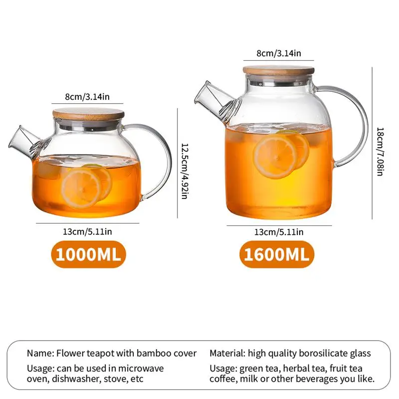 1L/1.6L Transparent Borosilicate Glass Teapot Heat-Resistant water Jug Clear Flower Tea Kung Fu Kettle Office Home Tool | Дом и сад