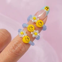 egirl aesthetic blue bead flower smiley ring for women y2k jewelry bungee cord vintage diy ins ring 2000s fashion friends gifts