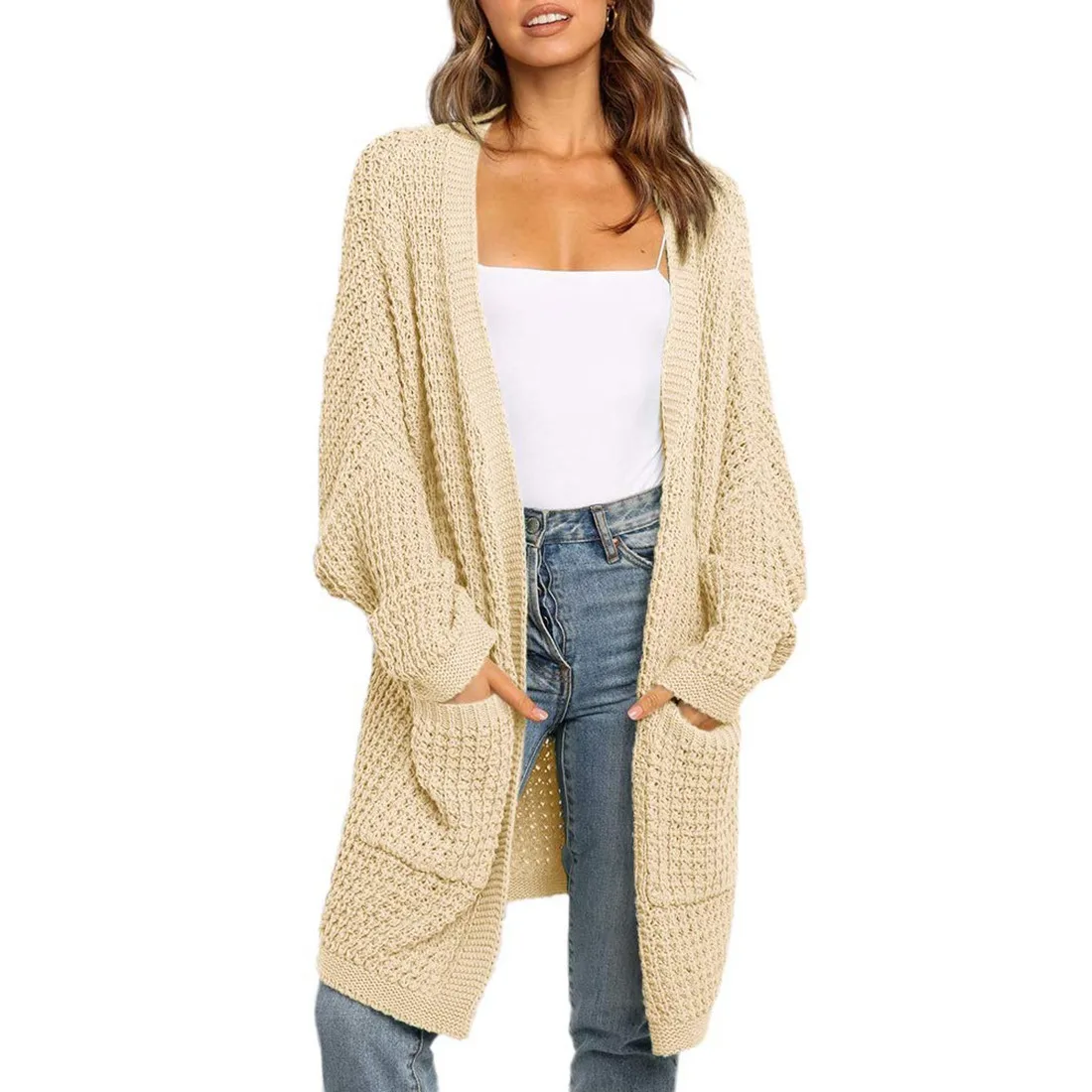 

Autumn Spring Cardigan Lady Casual Knitwear Coat Loose Outwear New Womens Open Front Long Cardigan Knit Jacket Long Sweater
