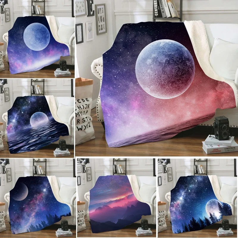 

Blanket Plush Throw Blanket 3D Starry moon Printed Sherpa Fleece Microfiber Throw Blanket 2021 Gift Drop Shipping