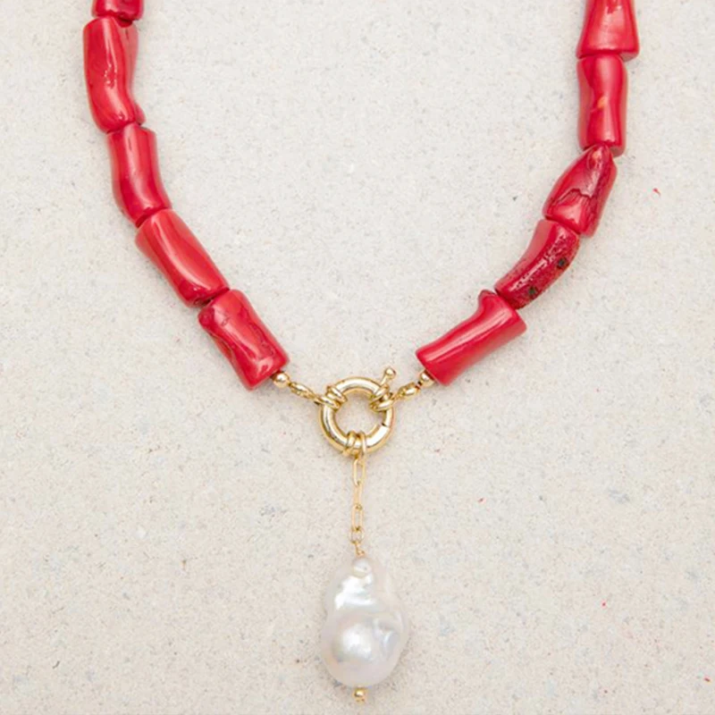 2020 Bohemian red coral necklace handmade women pearl подвеска на шею friend birthday gift fashion beautiful clothes accessories |
