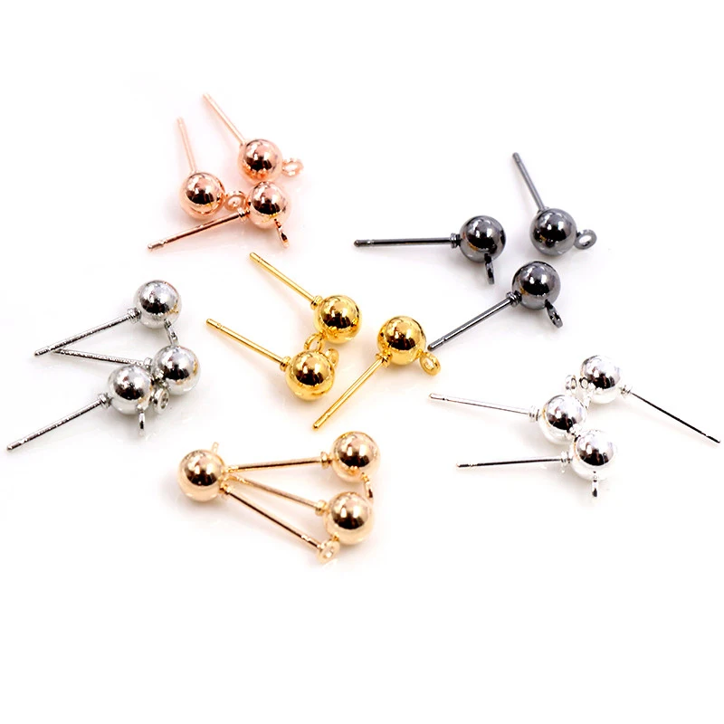

50pcs/lot 3/4/5mm 6 Colors Pin Findings Stud Earring Basic Pins Stoppers Connector For DIY Jewelry Making Accessories Supplies