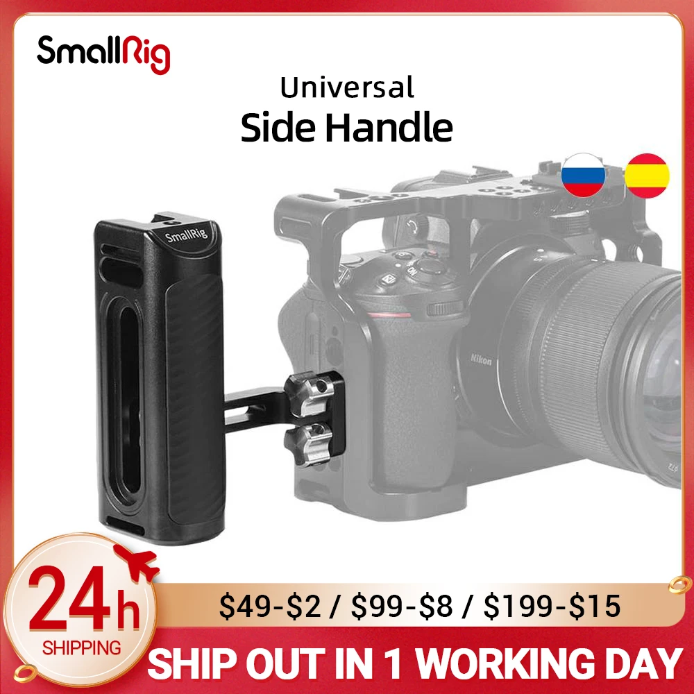 

SmallRig DSLR Camera Hand Grip Aluminum Universal Side Handle W/ Mounting holes &amp cold shoe fr Microphone DIY Options 2425