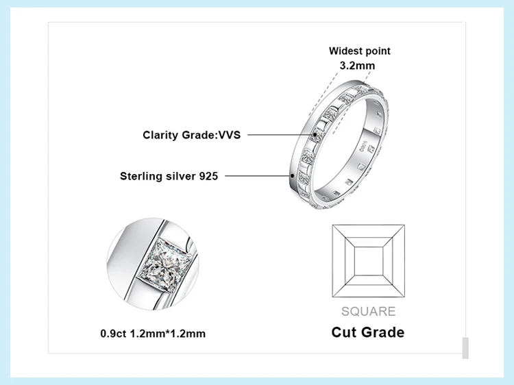 JewelPalace Square Wedding Rings 925 Sterling Silver Rings for Women Stackable Anniversary Ring Eternity Band Silver 925 Jewelry