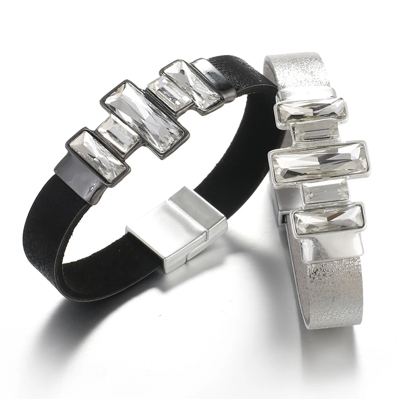 ALLYES Bling кожаный браслет с кристаллами для женщин Богемские минималистичные