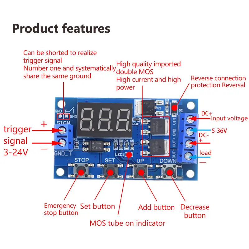 Dual MOS tube control board instead of relay module 12V 24V trigger cycle timing delay switch circuit 1Pcs | Электронные