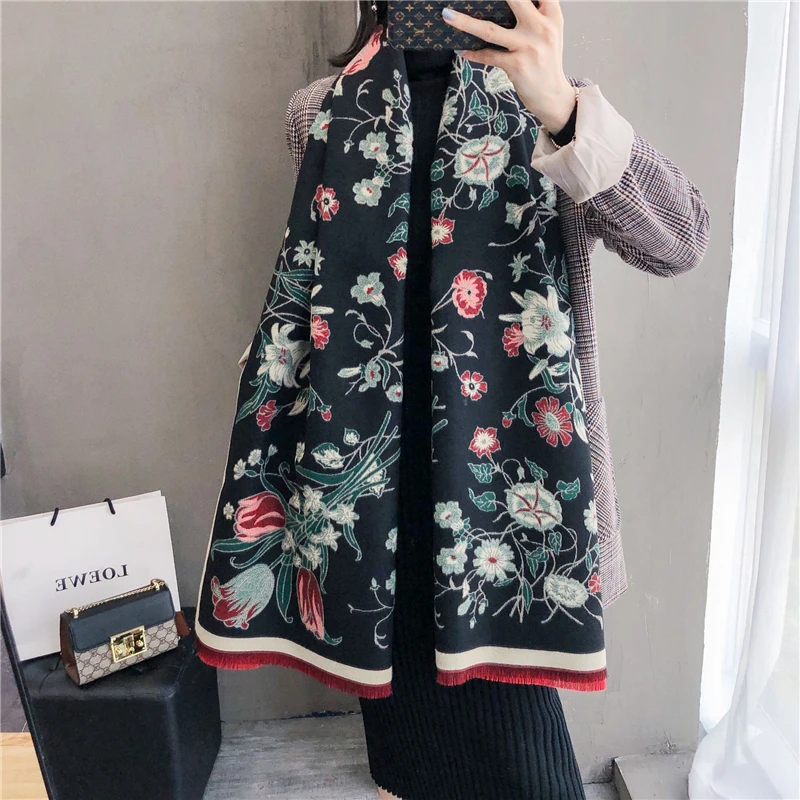 

Animal Print Winter Cashmere Scarf Women 2020 New Thick Warm Shawls and Wraps Design Horse Printed Pashmina Blanket Cape