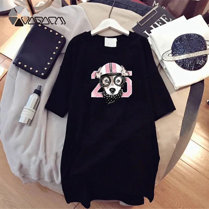 

Mini Tshirt Dress Ladies Pullover Loose Summer Dog Head Print T-Shirt Dresses Korean Short Sleeve Casual Streetwear