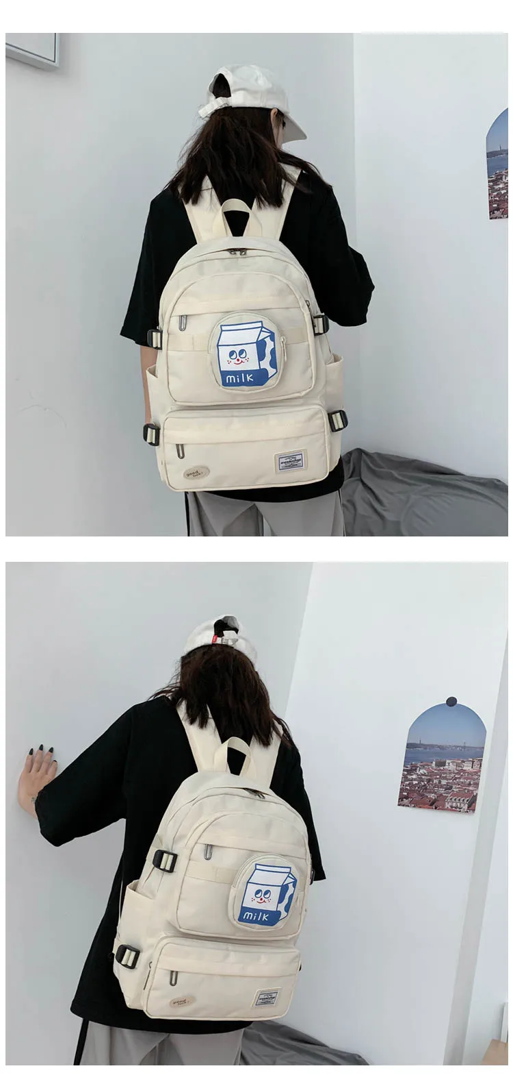 

J3051 -New leisure multi-function backpack trend solid color large capacity Backpack