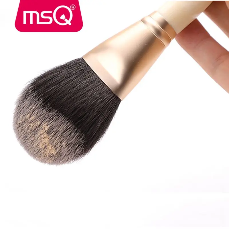 MSQ Кисть для макияжа, одна пудра, кисти для макияжа, инструменты для красоты, деревянная ручка, Мягкая натуральная козья шерсть, золото, золото, алюминиевый наконечник