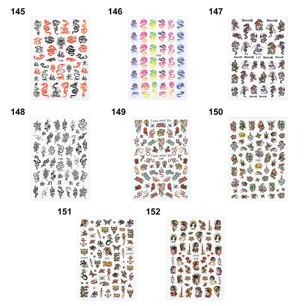 3D наклейки для ногтей в черном стиле дракон змея самоклеящиеся декоративные