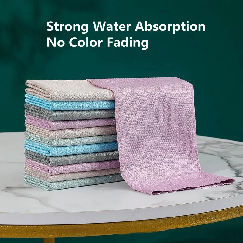 

5/10Pcs Kitchen Cleaning Towel Absorbable Water Stains Fish Scale Wipe Cloth Glass Window Dish Cleaning Cloth Rag For Kitchen