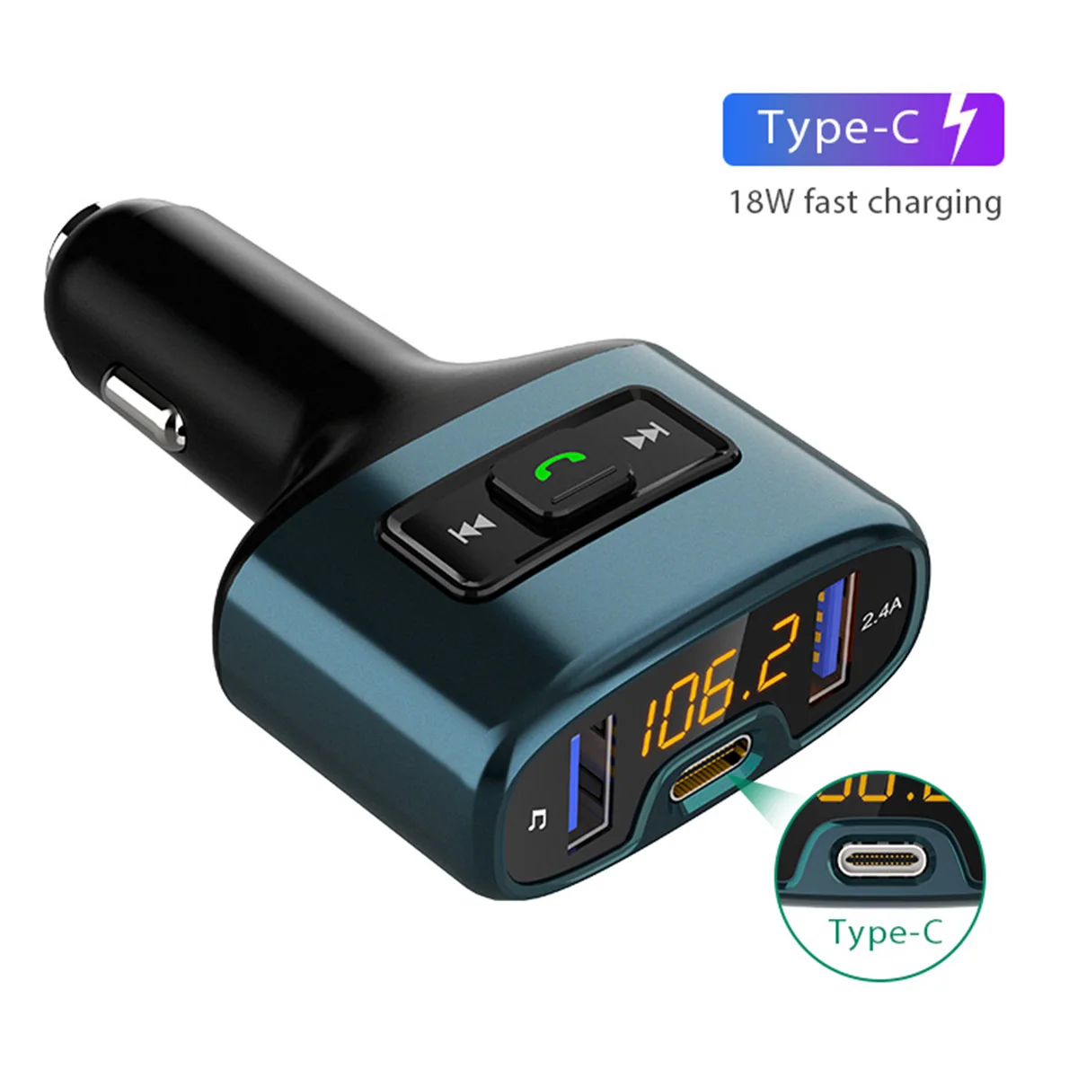 

FM-передатчик Konrisa 18 Вт с поддержкой быстрой зарядки Type-C и Bluetooth