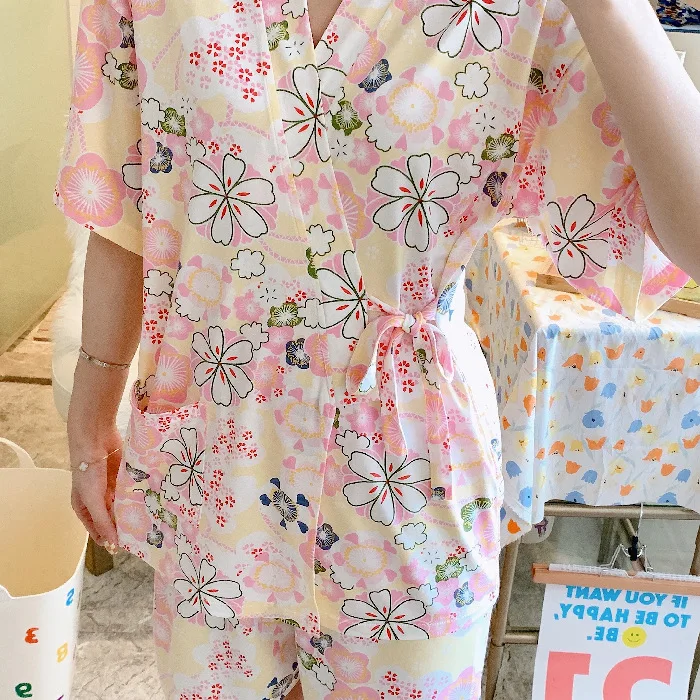 Summer Japanese Kimono Floral Yukata Robe Ladies Fashion Pajamas Loose Nightgown Shorts Suit Girls Sexy Casual Home Service