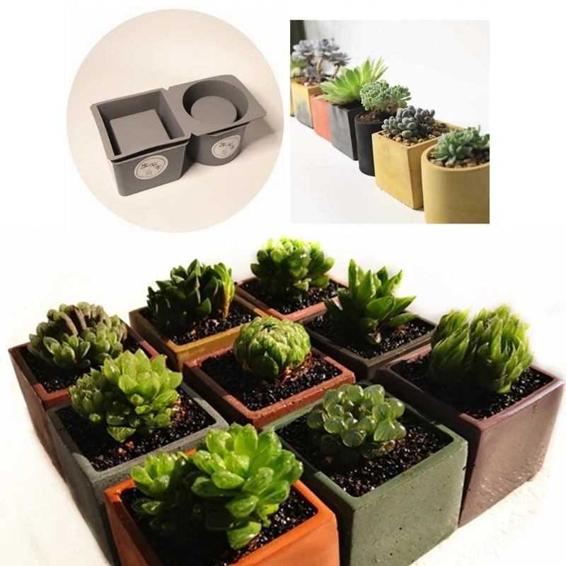 

Square Round Concrete Flower Pot Tray Silicone Mould Planter Epoxy Resin Mold DIY Crafts Casting Tools