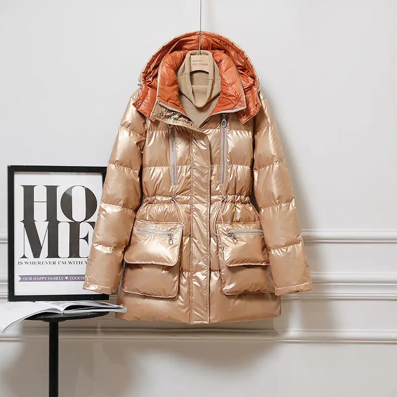 

2021 Women Winter Cotton Down Coat Female Stand Collar Cotton Padded Outwear Lady Glossy Casual Mid-Long Warm Thick Jacket B176
