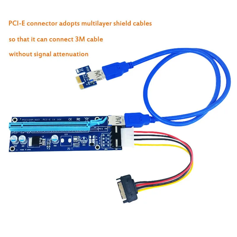 PCI-E удлинитель PCI Express Riser Card ver 006 1x до 16x USB3.0 SATA 4Pin IDE Molex разъем питания для