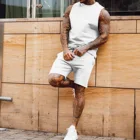 Мужской жилет, спортивный костюм, однотонный спортивный костюм для спортзала, повседневные спортивные шорты без рукавов, жилет, костюм из 2 предметов, мужской костюм