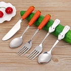 Ложка из нержавеющей стали для кормления детей, вилка, нож, посуда, инструменты, милая ручка в виде моркови, кролика, ложка для кормления ребенка, посуда