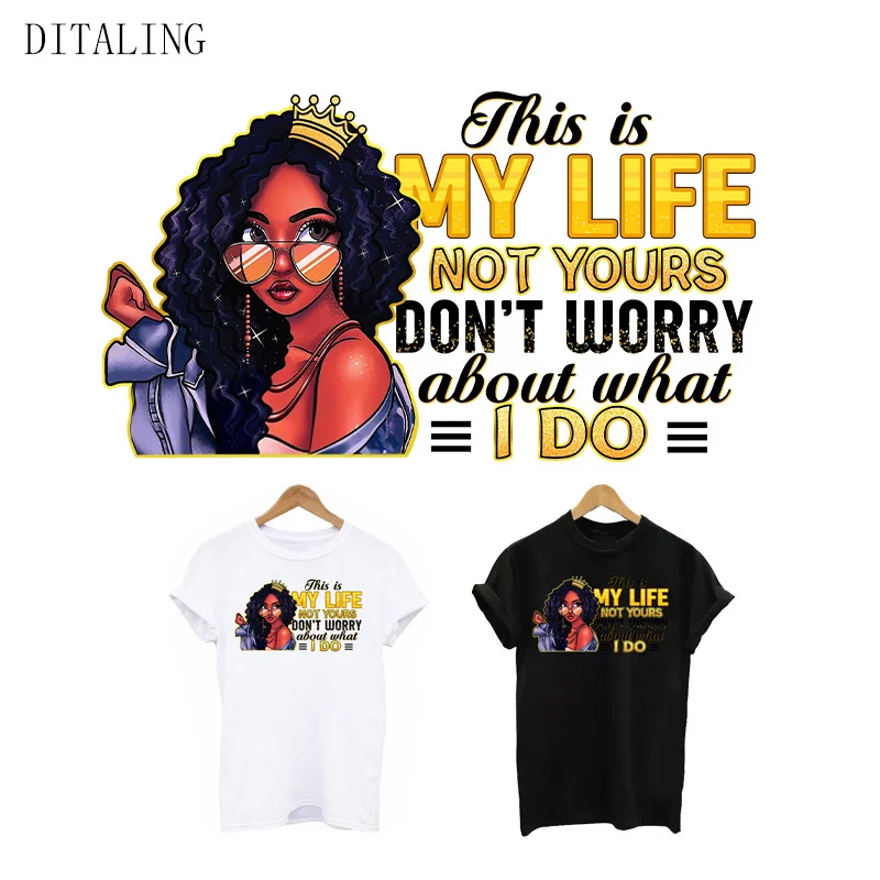 

Черная термонаклейка для девушек, женская футболка с железной нашивкой «сделай сам», подходит для одежды, это моя жизнь