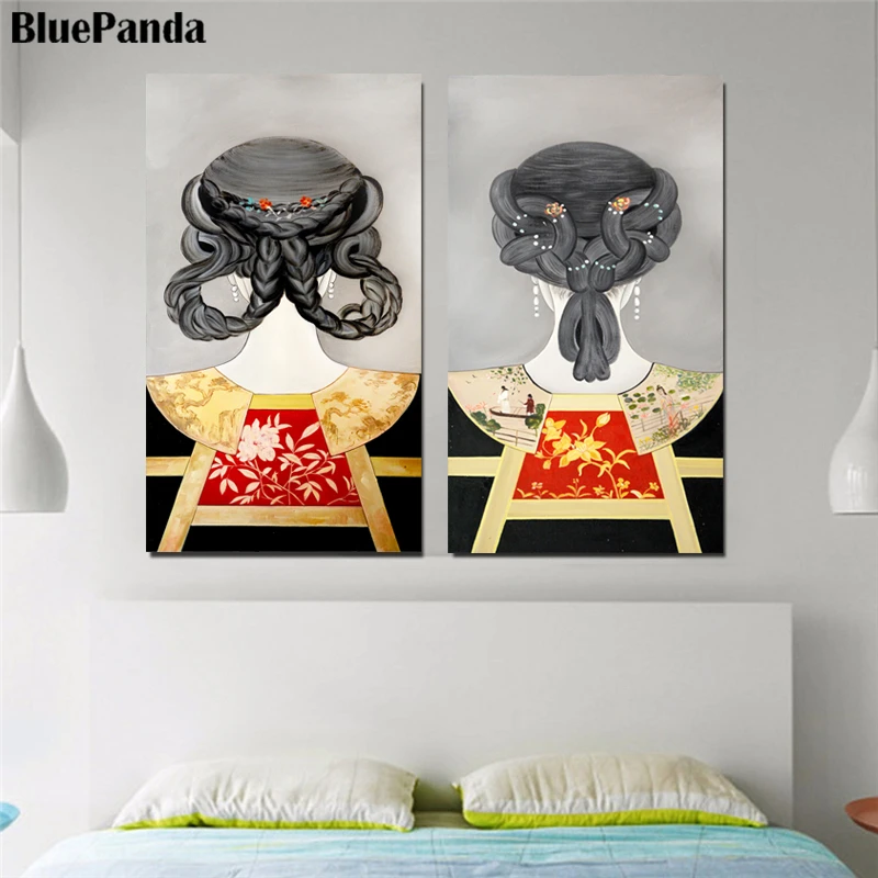 Девушка волосы абстрактные картины Wall Art принты Nordic Современная живопись маслом