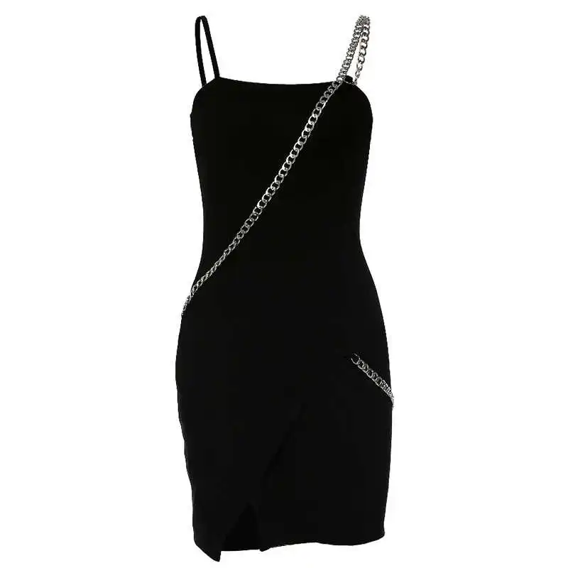 

New Autumn Women's Dress with One Line Collar, Buttocks, Open Back and Irregular Split