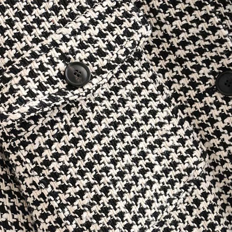 Женская твидовая рубашка на пуговицах винтажная клетчатая блузка с длинным