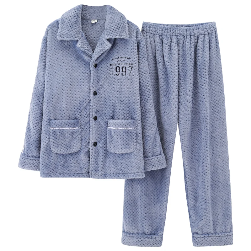 

Winter Men Pajama Sets Coral Fleece Thick Solid Men Sleepwear Suits Flannel Long Sleeve Keep Warm Pajama Man Big Size Homewear