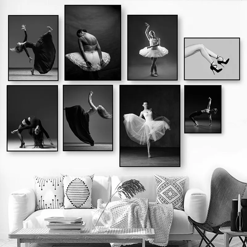 

Dancing Girl Canvas Painting Black and White Woman Pictures for Home Design Interior Decor Posters and Prints Frameless