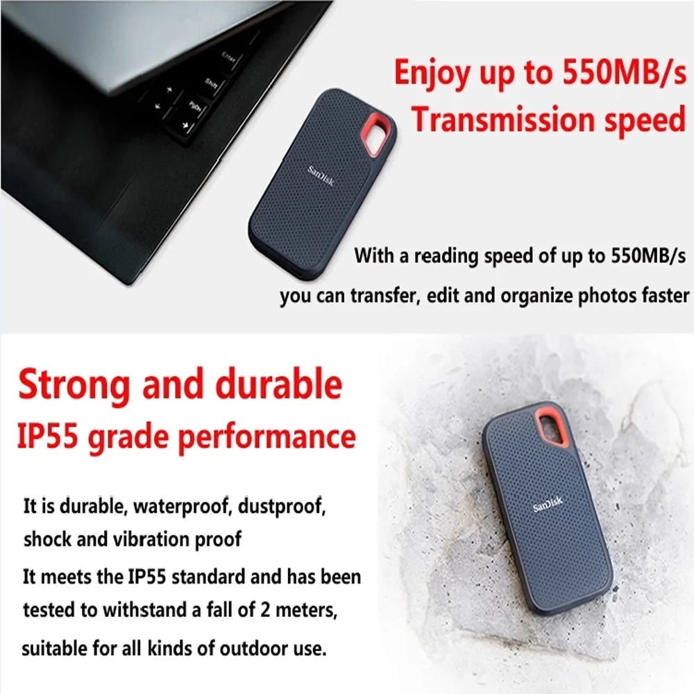 SanDisk SSD E30 E60 E61 E81 Extreme PRO 4 ТБ 2 1 480 ГБ USB 3.1 Type-A/C Портативный внешний твердотельный