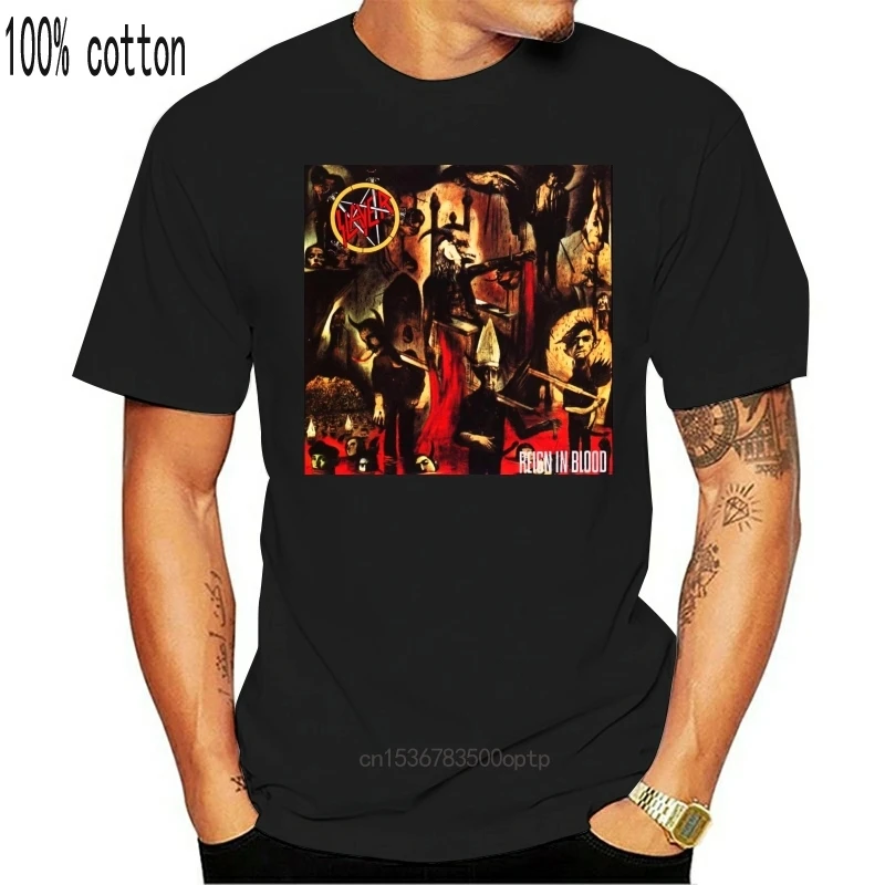 

Мужская черная футболка с круглым вырезом и надписью «SLAYER»